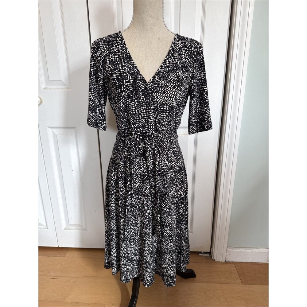 POLKADOT WRAP DRESS Ralph Lauren black and white spandex wrap dress size 8